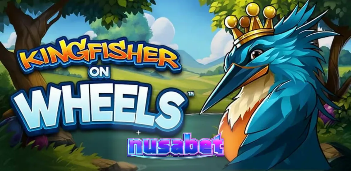 Tampilan visual slot Kingfisher on Wheels dengan latar belakang sungai dan raja udang bermahkota